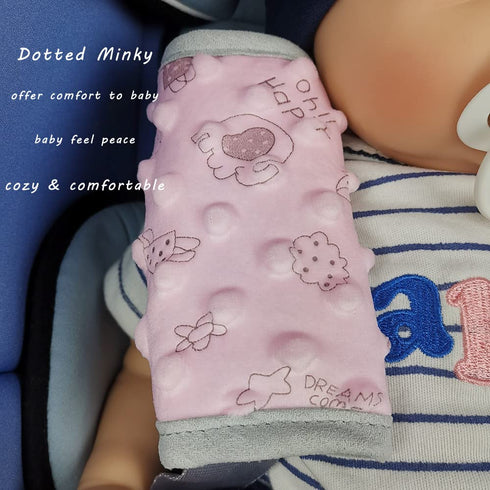 Car Seat Strap Cover for Baby, Seat Belt Cover Cushion, Cozy Peace Dotted Minky, Pink