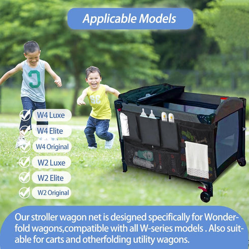 Abnaok Stroller Wagon Cargo Net, Large Capacity Mesh Storage Bag with Sorting Pockets, Compatible with WONDERFOLD