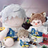niannyyhouse White Hoodie & One Shoulder Denim Strap Pants for 10cm~15cm Plush Doll Outfit