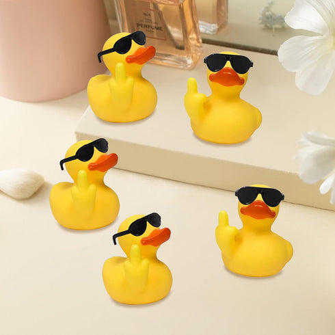 AOT 3pcs Unique Rubber Ducks - Middle Finger Duck Jeep Rubber Ducks with Sunglasses for Bathroom Decoration