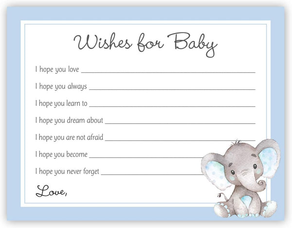 InvitationHouse 48 cnt Watercolor Elephant Baby Wish Cards for Baby Shower (Blue)