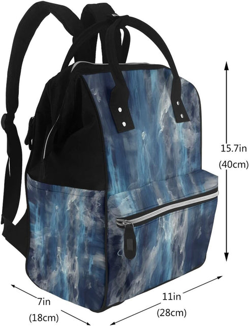 FHEDVBN Backpack Mummy Backpacks Daypack Abstract Blue Diaper Bag for Women Multifunction Waterproof for Mom Dad, Large