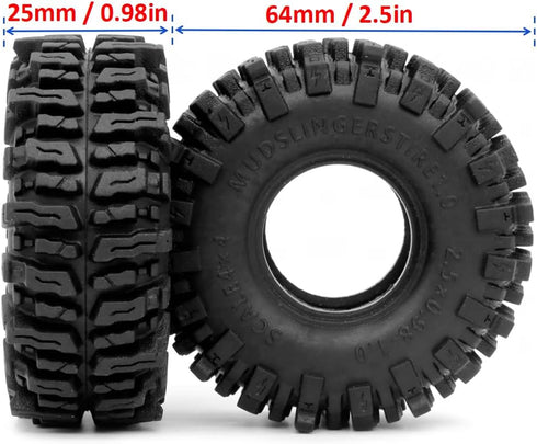 HOBBYSOUL 1.0 Mud Slingers Tires 64 * 25mm Super Soft Sticky 1.0 Crawler Tires for RC 1/24 AX24 SCX24 FCX24 1/18 TRX4M Upgrade