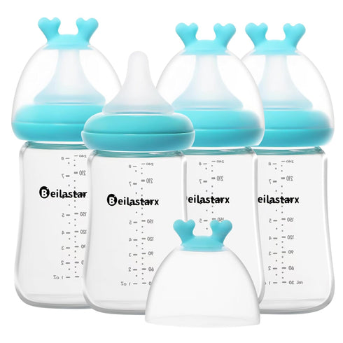 Glass Baby Bottles with Natural Response Nipple Size M - Anti Colic