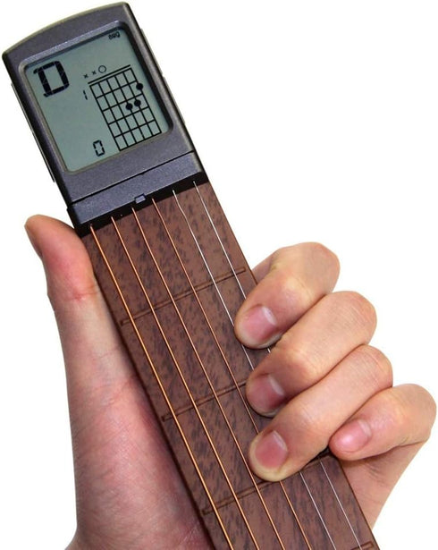 Pocket Guitar Chord Practice Tool, Portable Neck Trainer for Beginners with Rotatable Chords Chart Screen