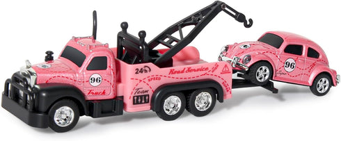 Set 2PCS,City 3-5 4-7 8-12 1:64 Mini Rc Truck,Tow Trucks Toy with Mini Metal Car Service Vehicle Remote Control Tow