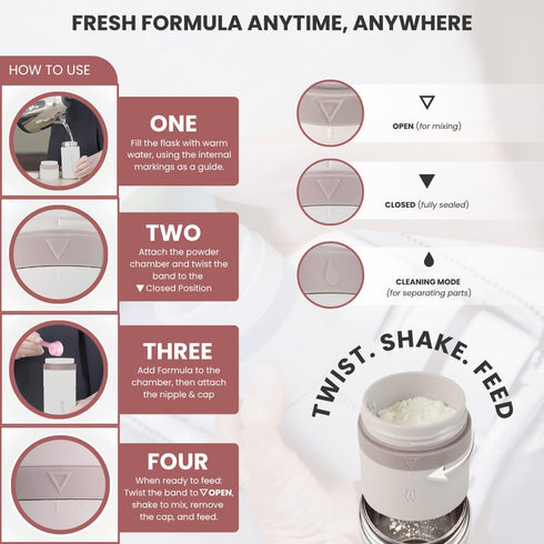 9oz 6+ MILK & WATER All in One Baby Bottle & Baby Formula Dispenser On the Go, - Keeps Water Warm & Formula Fresh