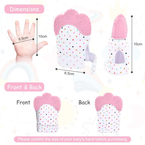 2Pack Silicone Teething Mitt, Soothing Infant Teething Mitten Pain Relief, Prevent Scratches Glove, Safe Silicone Teething Toys for 0-12 Months