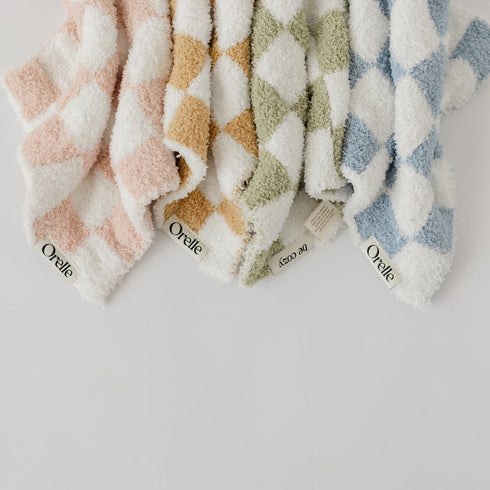 Cozy 9x9 Orelle Checkered Baby Lovey | Pacifier Holder | Ultra-Soft & Loveys for Babies | Newborn Gift & Registry