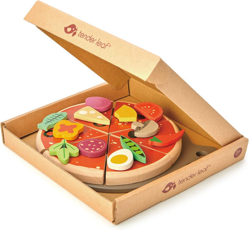 6 Set 12 3+ Tender Leaf Toys - Pizza Party - Slices of Realistic Pizza Toy with Different Toppings, Kraft Card Take-Out