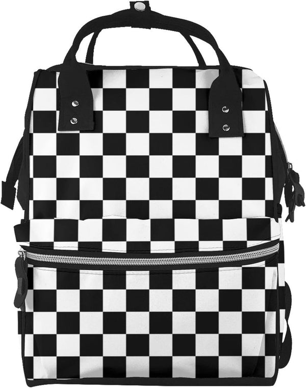 LYPZMET Black White Checkered Diaper Bag Backpack For Baby Girls, Mom Waterproof Large