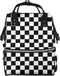 LYPZMET Black White Checkered Diaper Bag Backpack For Baby Girls, Mom Waterproof Large