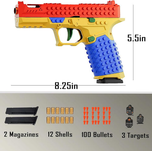 DITOON Dreamplay Shell Ejecting Toy Gun, DIY Automatic Pull Back Action Platebase Compatible with Legos Shooting Games
