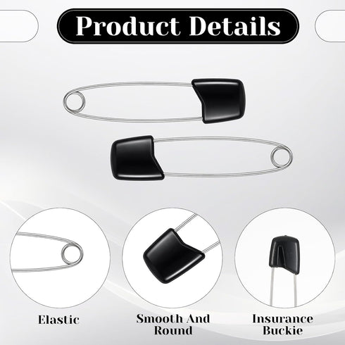 HJZHII 50Pcs 5.5CM Safety Pins for Diaper, Black Plastic Head Cloth Diaper Nappy Pins with Locking Closures Stainless