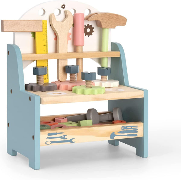 ROBOTIME Tool Bench Set for Toddlers - Mini Wooden Work Bench for