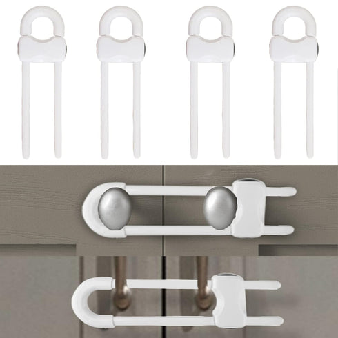 Sliding Cabinet Locks, U-Shaped Adjustable Child Safety Locks for Drawers, Closets, Refrigerators, 4PCS