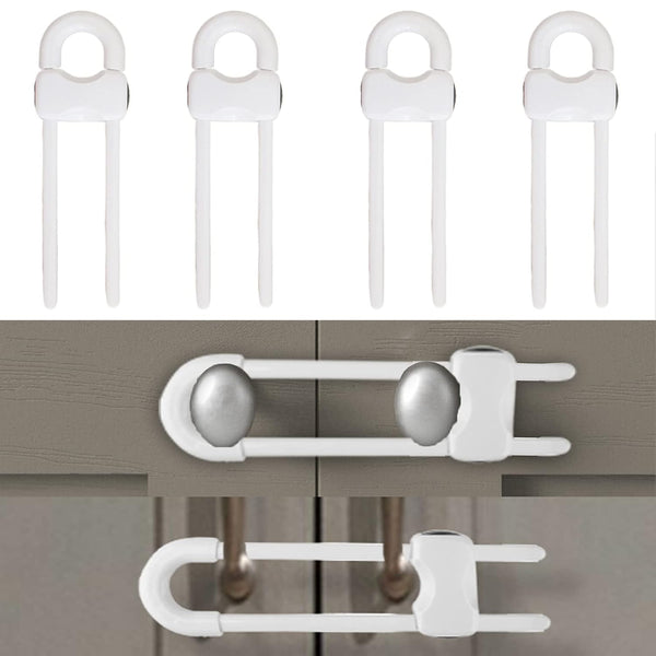 Sliding Cabinet Locks, U-Shaped Adjustable Child Safety Locks for Drawers, Closets, Refrigerators, 4PCS