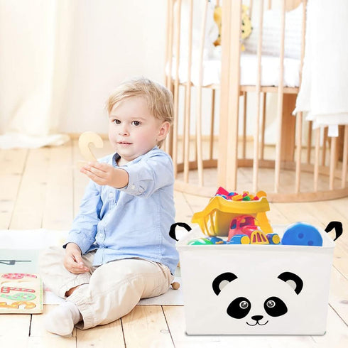 Rectangle Panda Storage Basket with Handles, Collapsible Canvas Toy Bin for Kids and Room Decor (PANDA)