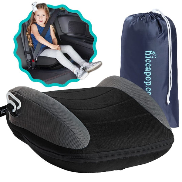 hiccapop UberBoost Inflatable Booster Car Seat, Portable Backless Booster Seat for Travel, Black/Gray