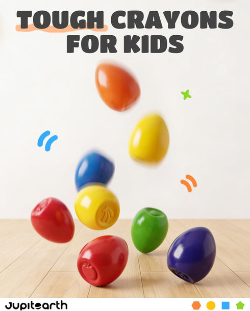 12 1-3, JUPITEARTH Colors Egg Crayons for Toddlers Palm-Grasp Non Toxic Jumbo Washable Crayons for Kids, Fat Brain Toys