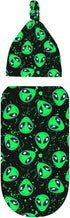 Green Alien Head Newborn Swaddle Blanket and Hat Set, Soft Baby Receiving Blanket for Infant Boy Girl Gift