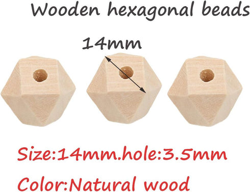 30pcs Natural Wood Geometric Hexagon Beads - 14mm Maple Wood for Crafts DIY Jewelry Making