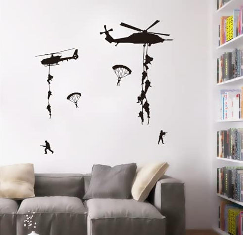 Army Wall Decors for Wall, Military Airplane Helicopter Vinyl Stickers for Teens Boys Bedroom Kids Room (TM-16).