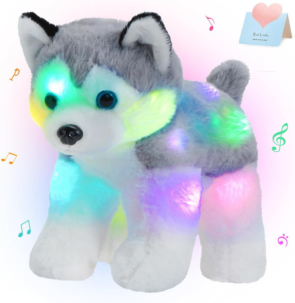 BSTAOFY 12 Musical Light up Husky Puppy Stuffed Animal Realistic LED Singing