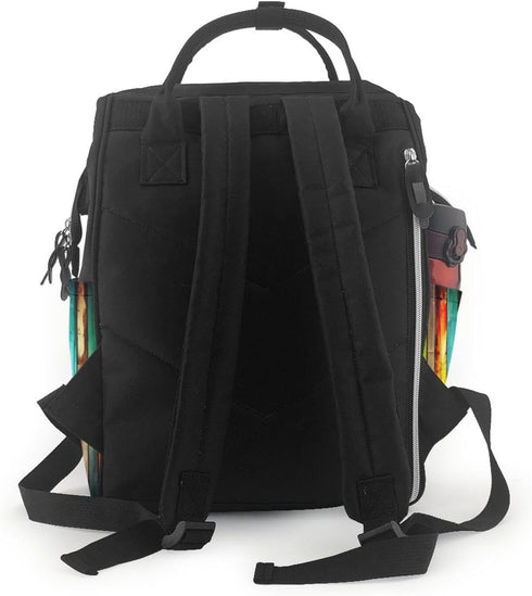 QSMJKLD Backpack Mommy Daypack Colorful Wooden Boards Diaper Bag with Changing Pad, Pacifier Holder - Multifunction