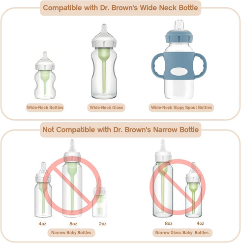 Cathill 8m+, 4 Pack Straw Sippy Cup Conversion Kit for Dr Browns Wide-Neck Baby Bottles, Sippy Cups Transition Kit
