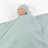 Large Jersey Knitted Swaddle Blanket for Baby, Soft Stretchy Receiving Blanket with Hat, 47 x 47 inches (Seafoam)