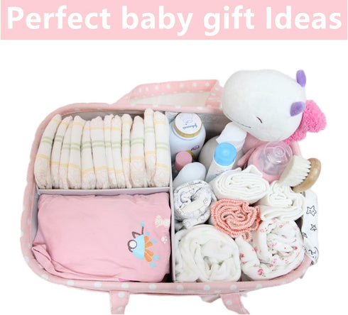 QiANBiRD Pink Diaper Caddy Organizer for Baby Girl-Large Portable Diaper Caddy Basket for Changing Table-Diaper