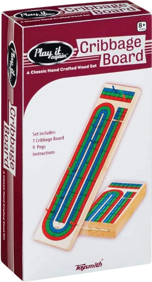 Toysmith 3-Track Cribbage Board - Handcrafted Travel Board for 2-3 Players