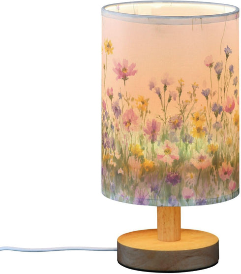 Vdsrup Table Lamp Wildflowers Colorful Nightstand lamp Fabric Lamps with Wood Base Fabric Shade Bedside Desk Lamps