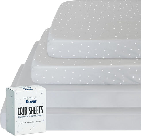 Magik & Kover Crib Sheets for Boys 4 Pack, Fitted Baby Crib Sheet Neutral 52"