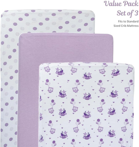 JABMARS. (3 Pack) Set JABMARS Crib Sheets - Soft Jersey Cotton Fitted Baby Crib Sheets | Cute Bed Sheets & Toddler Bed
