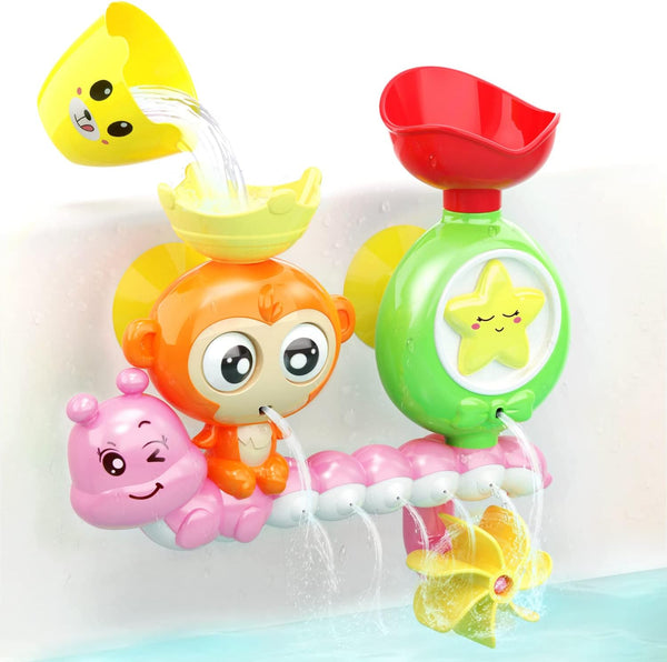 G-WACK Bath Toys for Toddlers Age 1-3, Durable Interactive Water Toys with Strong Suction Cups - Pink Monkey Caterpillar