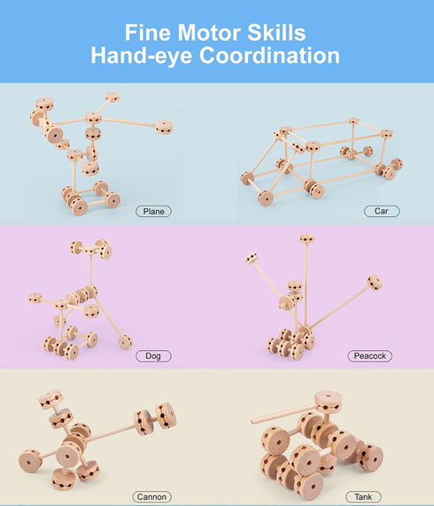 Wooden Building Block Toys for Kids Ages 4-8, 60 Pcs STEM Preschool Learning Educational Toys for Creative Construction