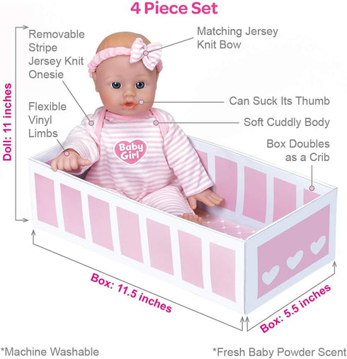Adora Amazon Exclusive Soft & Cuddly Sweet Baby Girl Doll, 11” with Blue Eyes, Blonde Hair, Includes Headband
