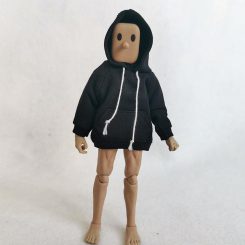 1/12 Scale Strong Man Action Figure Clothes, Men's Hoodie Clothing for 1:12 6inch Male Action Figure Doll (Black)