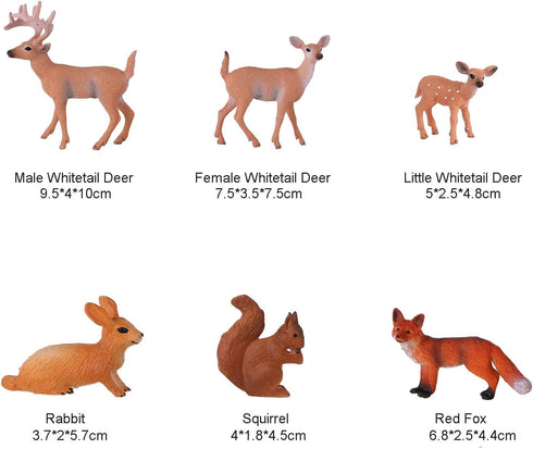 Animal Figures 6pcs - Plastic Woodland Animals Action Model for Science Project, Learning Educational Toys, Birthday