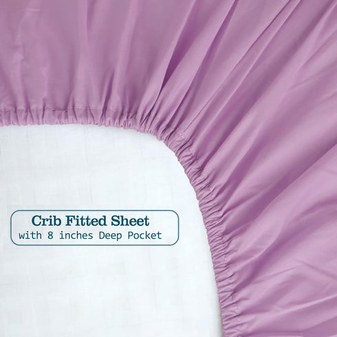 28x52 Baby Crib Fitted Sheet Poplin Natural Cotton for Standard Crib &Toddler Mattress Sheet Cover Solid Purple Girl