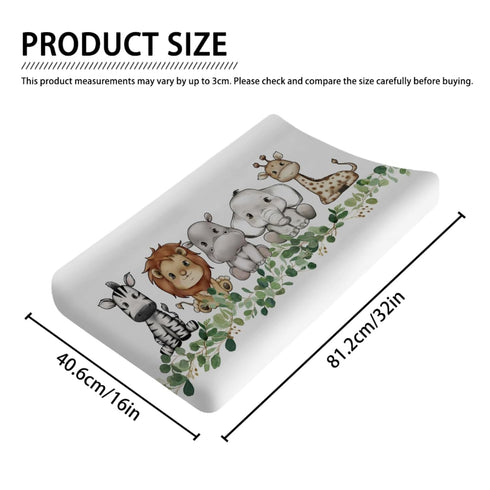 Baby Jungle Safari Animals Eucalyptus Leaves Changing Pad Covers Lion Elephant Zebra Giraffe Hippo Changing Table Pad Cover Stretchy Fitted Diaper Changing Table Sheets for Boy Girl 32''x16''