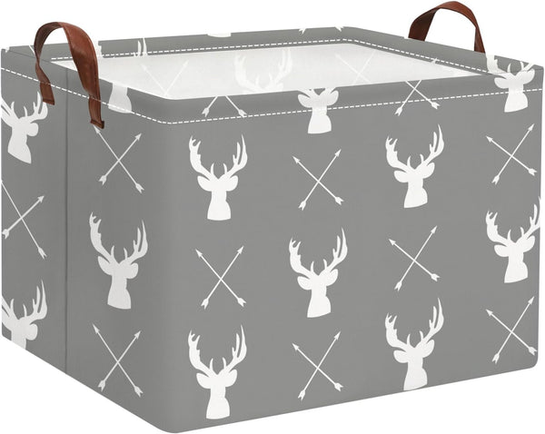 HIYAGON Baby Basket - Cute Toy Bin for Boys and Girls, Kids Storage Organizer Box, Gift Basket, Deer Room Decor (Grey)