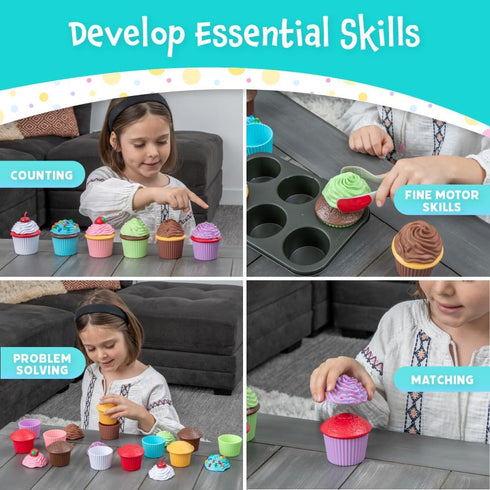 Set, 20 Popular Playthings Magnetic Bake & Play Cupcakes Toy Pretend Cupcake Kitchen Kit for Kids, Gifts for Toddler