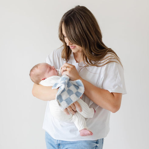 Cozy 9x9 Orelle Checkered Baby Lovey | Pacifier Holder | Ultra-Soft & Loveys for Babies | Newborn Gift & Registry