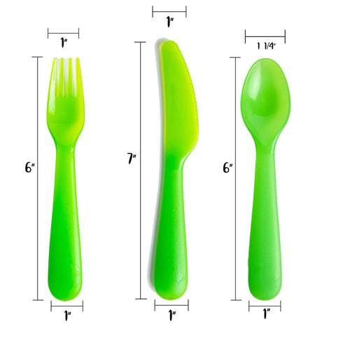 Kids Plastic Dinnerware Set of 36, Multi Color Flatware (Spoons, Forks, Knives), Reusable, BPA-Free, Dishwasher Safe
