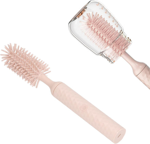 Garosa Electric Baby Bottle Brush Set with Rotating Silicone Bristles, 2 Speeds, Pacifier & Straw Brush (Pink)