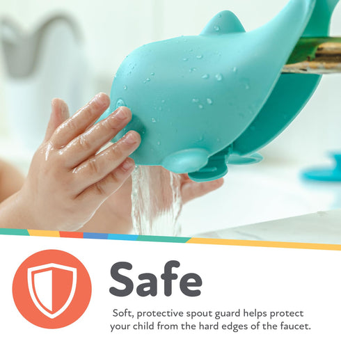 Nuby Bathtub Safety Spout Guard, Compatible with Most Standard Faucets, Bath Toys - Dolphin