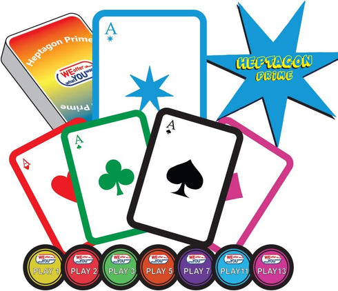 WEofferwhatYOUwant Heptagon Prime, Strategy Card Game for 3 to 8 Players, Family and Friends, Ages 9 Up.